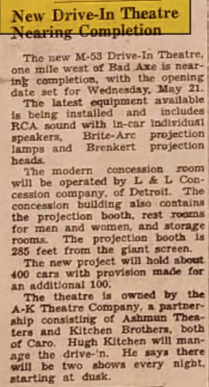 M-53 Drive-In Theatre - May 16 1952 Article